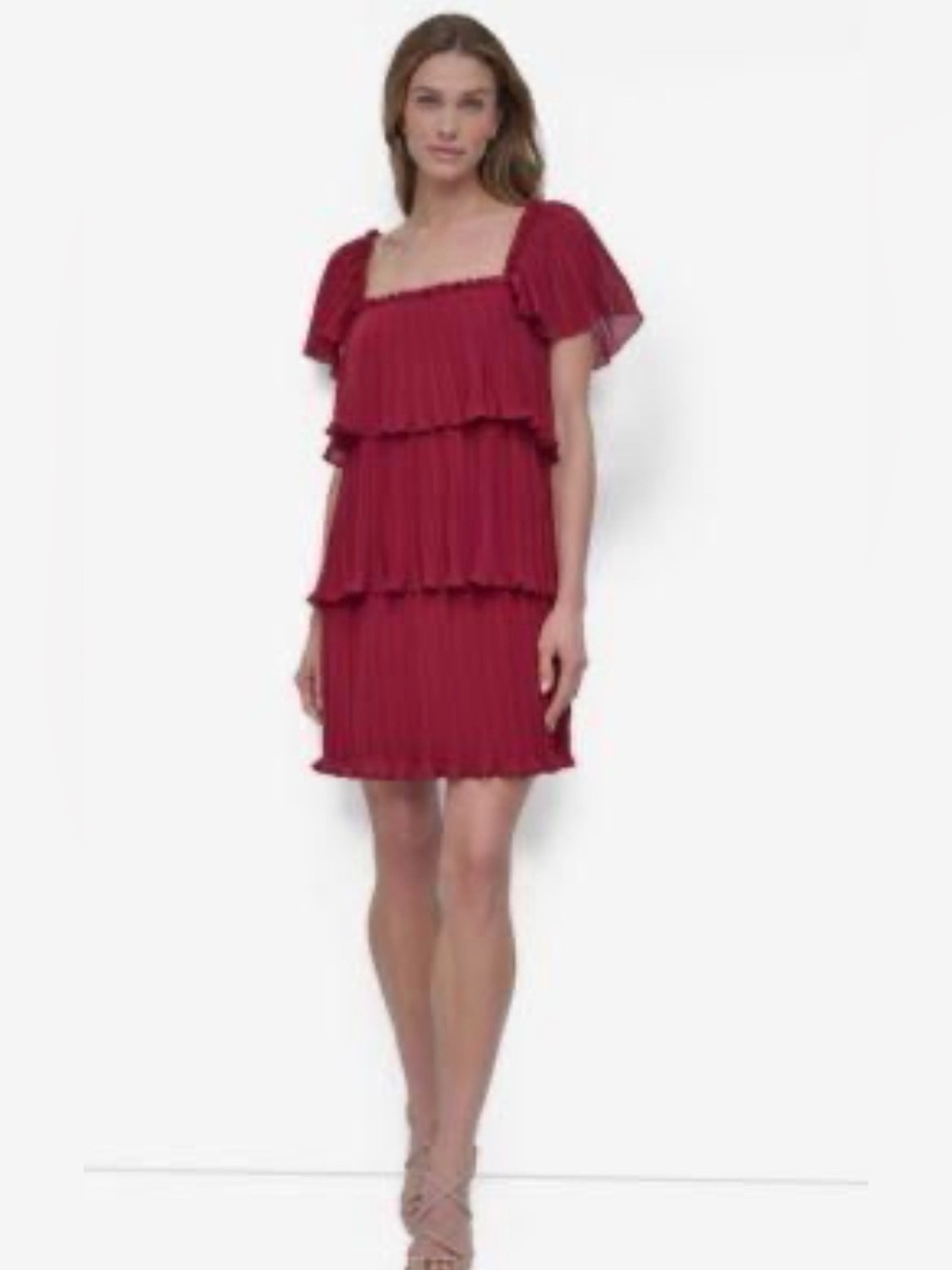 DKNY Pleated Tiered Dress – Burgundy/Wine – Size 10 – New With Tags